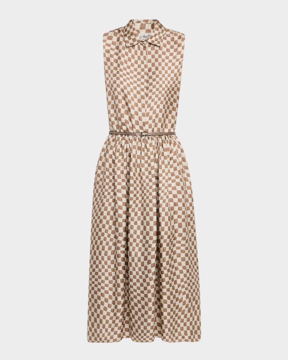 Sesia Checker Silk Sleeveless Midi Shirtdress